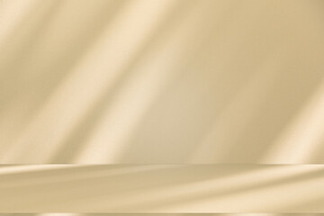 Wall interior background, studio and backdrops show products. with leaf shadow from window color beige and white. background for text insertion and presentation of product	