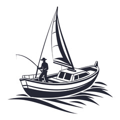 Vintage Rowboat and Tree Silhouette Vector Illustration

