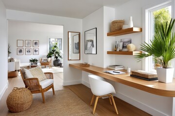 Modern home office with natural light and stylish minimalist interior design