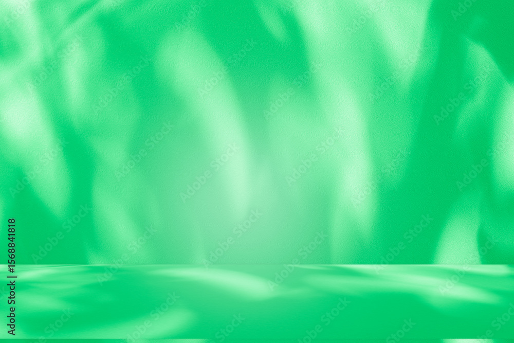 Aufkleber Wall interior background, studio and backdrops show products. with leaf shadow leaf from window color green and white. background for text insertion and presentation of product