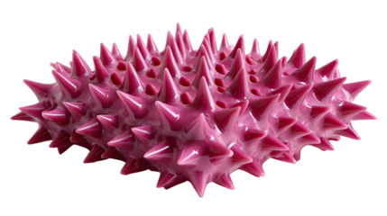 Pink Spiked Orb: A striking pink orb covered in sharp spikes, resembling a stylized virus or sea urchin, casts dramatic shadows.