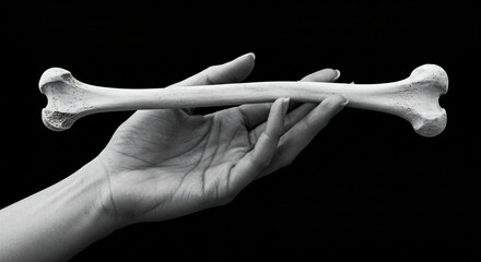 Hand shows and holds human bone. 