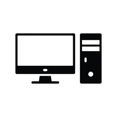 Desktop Computer Icon Vector Illustration in Black and White Style
