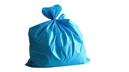 Obraz premium Blue Trash Bag: A pristine, bright blue trash bag, tightly sealed, symbolizing waste management, environmental responsibility, and the proper disposal of refuse.
