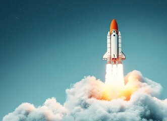 Space shuttle launch, dramatic clouds