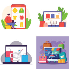 Fototapeta premium Online shopping and e commerce concepts illustrated with devices and shopping bags