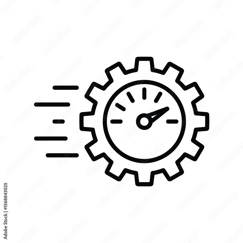 Poster speedometer inside gear icon representing performance efficiency and optimization