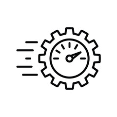 Speedometer inside gear icon representing performance efficiency and optimization