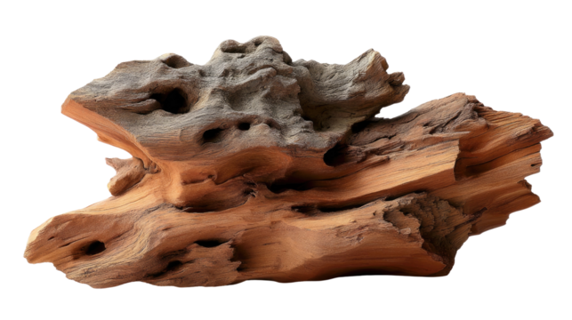 Earthy Sculpt of Driftwood: A meticulously detailed photograph captures the rustic elegance of a weathered driftwood specimen, highlighting its organic textures and unique, time-worn features.
