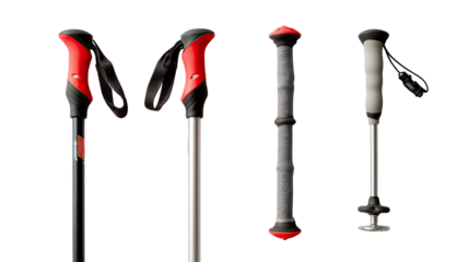 Hiking Pole Display: A detailed look at a selection of hiking poles, showcasing their design, functionality, and ergonomic features for outdoor adventures.
