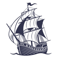 Vintage Rowboat and Tree Silhouette Vector Illustration

