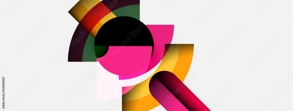 Poster abstract colorful shapes overlap, creating dynamic composition. bright hues contrast with dark areas