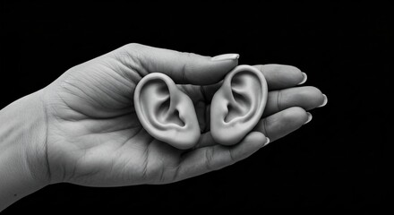 Hand shows and holds human Ears. 