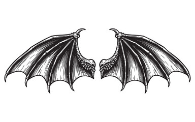 Dragon Bat Wings Vector Engraving Illustration