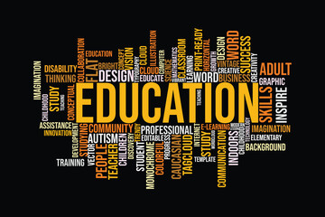 word cloud template Design on black background .Concept of education.