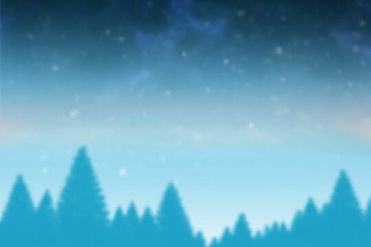 Fototapeta Pine tree silhouettes are stretching across flat design forest clearing under gradient starry sky