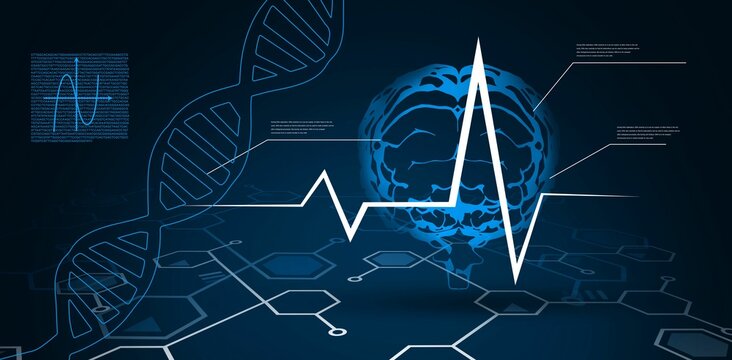 Digital background with brain and DNA Helix