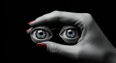 Hand shows and holds human Eyes. 