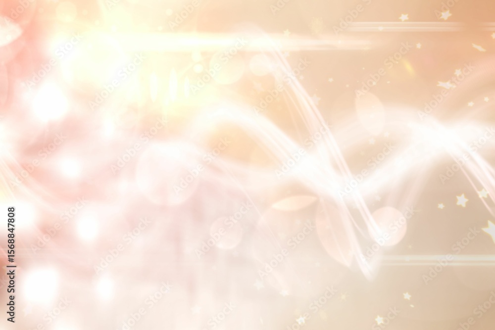 Poster flat design is featuring glowing pattern on transparent canvas with peach bokeh and star streaks