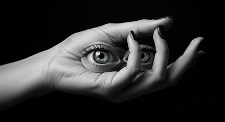 Hand shows and holds human Eyes. 