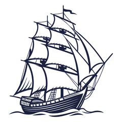 Vintage Rowboat and Tree Silhouette Vector Illustration

