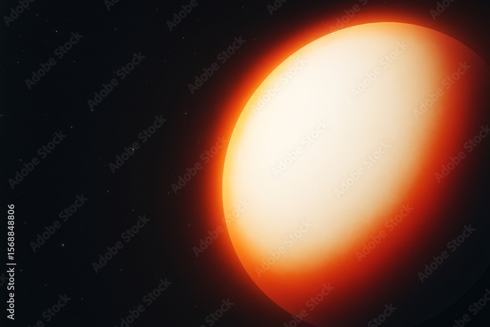 Poster glowing abstract planet with orange light on dark starry background, conceptual space graphic illust