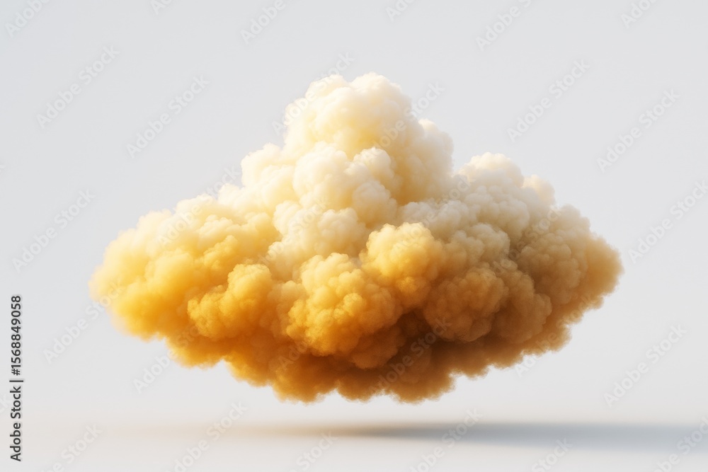 Poster Abstract fluffy orange and white cloud floating in soft light on minimal background as conceptual atmospheric shape in graphic visual style.
