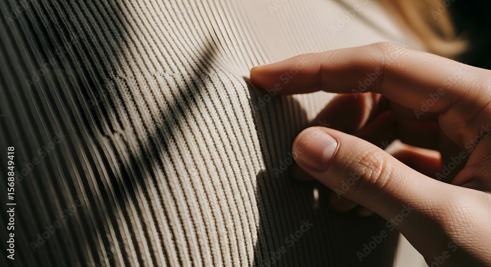 Poster close-up of a hand touching a textured surface revealing subtle textures and patterns under soft lig