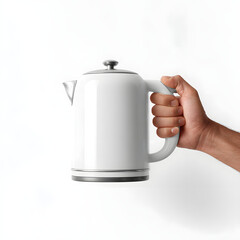 Obraz premium A hand holding thermos, isolated on white background.