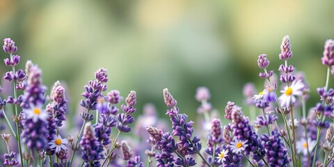 Elegant lavender sprigs & wildflowers banner, ideal for invitations,  greeting card,  bloom