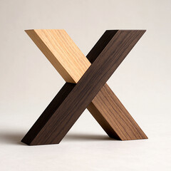 Geometric Wooden Letter X – Contrasting Light and Dark Wood Pieces with Balanced Design and Soft Studio Shadows on Minimal Background for Modern Typography and Decor Concepts
