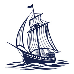 Vintage Rowboat and Tree Silhouette Vector Illustration

