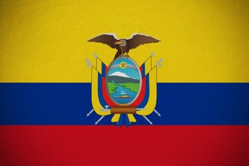 Ecuadorian flag is being displayed in flat design with shield and condor, transparent background