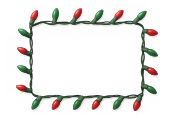 Red and green christmas lights creating a vibrant rectangular frame border on a transparent background, perfect for festive designs