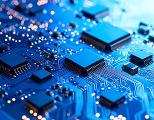 Close-up circuit board, blue tone