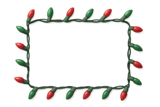 Red and green christmas lights creating a vibrant rectangular frame border on a transparent background, perfect for festive designs