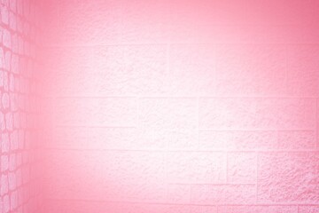 3D render is showing textured pink-painted brick block wall corner glowing under pink lighting