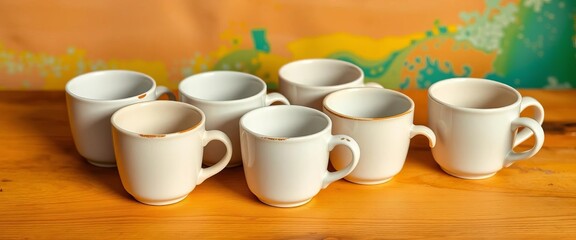 Obraz premium Set of empty, unpainted ceramic coffee cups ready for crafting, design, product
