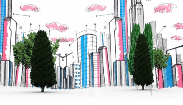 Fototapeta Digitally generated image of trees against skyline
