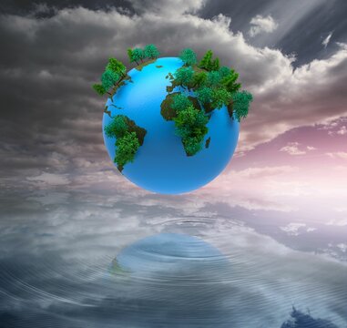 Fototapeta Digitally generated earth floating in air