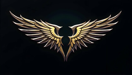 Obraz premium Golden Wings Emblem on Black Background for Design and Decoration