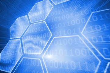 Glowing hexagons on blue background