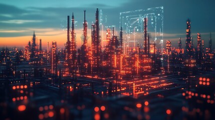 A quantum AI designing the most efficient industrial infrastructure on a digital interface