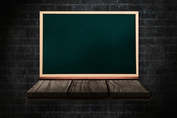 blackboard on a wooden shelf