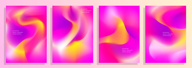 abstract colorful purple pink yellow light distorted radial gradient cover poster flyer a4 size background design set