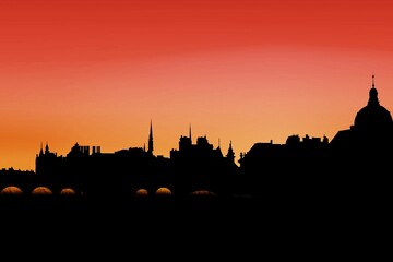 Cityscape stencil on red sky