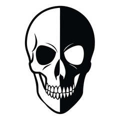 A twotoned skull showcases half in black and half in white tone