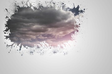 Splash on wall revealing cloudy sky