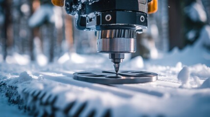 A creative shot of a desktop CNC device engraving metal with accuracy.