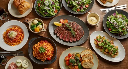 Top View of Assorted Food – Overhead Flat Lay for Culinary, Recipe, and Menu Design Concepts

